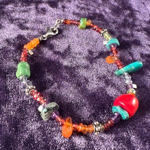 Colorful Gemstone Sterling Beaded Bracelet 7 1/4”